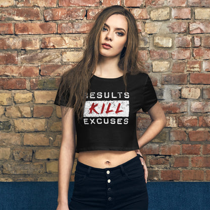 RESULTS KILL EXCUSES "DESTRESSED FLAGSHIP" WOMENS CROP TOP T-SHIRT