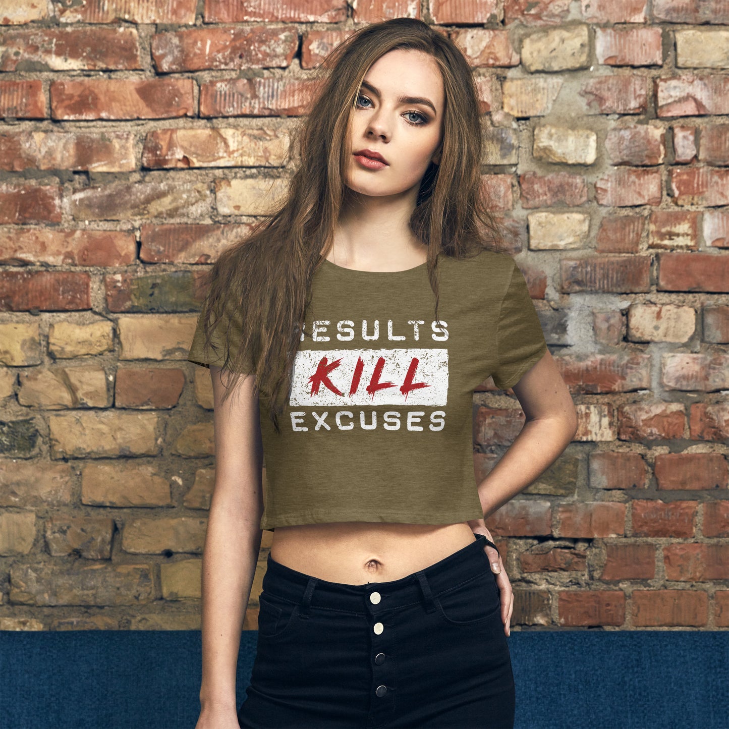 RESULTS KILL EXCUSES "DESTRESSED FLAGSHIP" WOMENS CROP TOP T-SHIRT